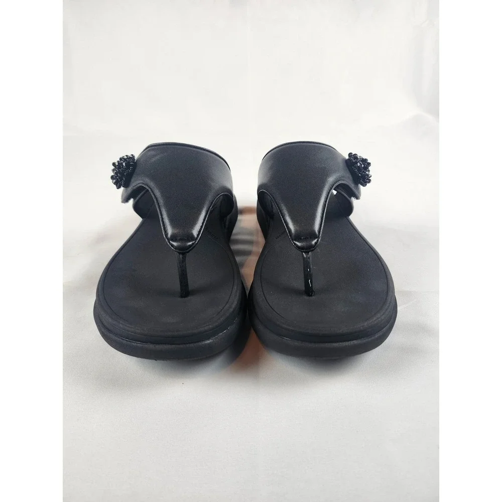 FitFlop Womens Size 8 Lulu Crystal Embellished Toe Post Sandals Black IW4-090 - Picture 2 of 6